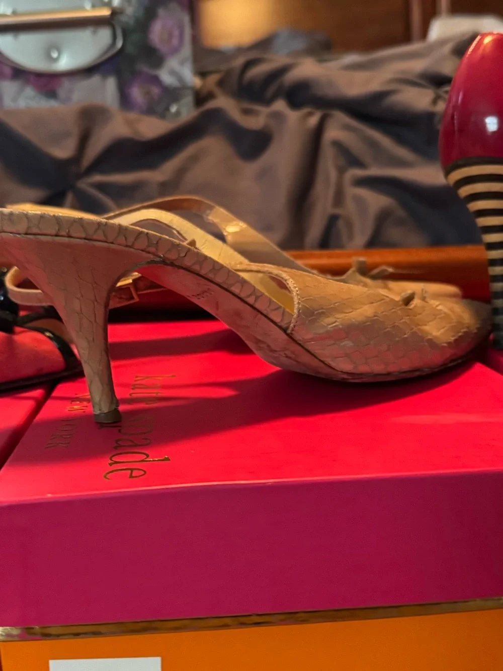 kate spade Tan Snake-Print Slingback Mule